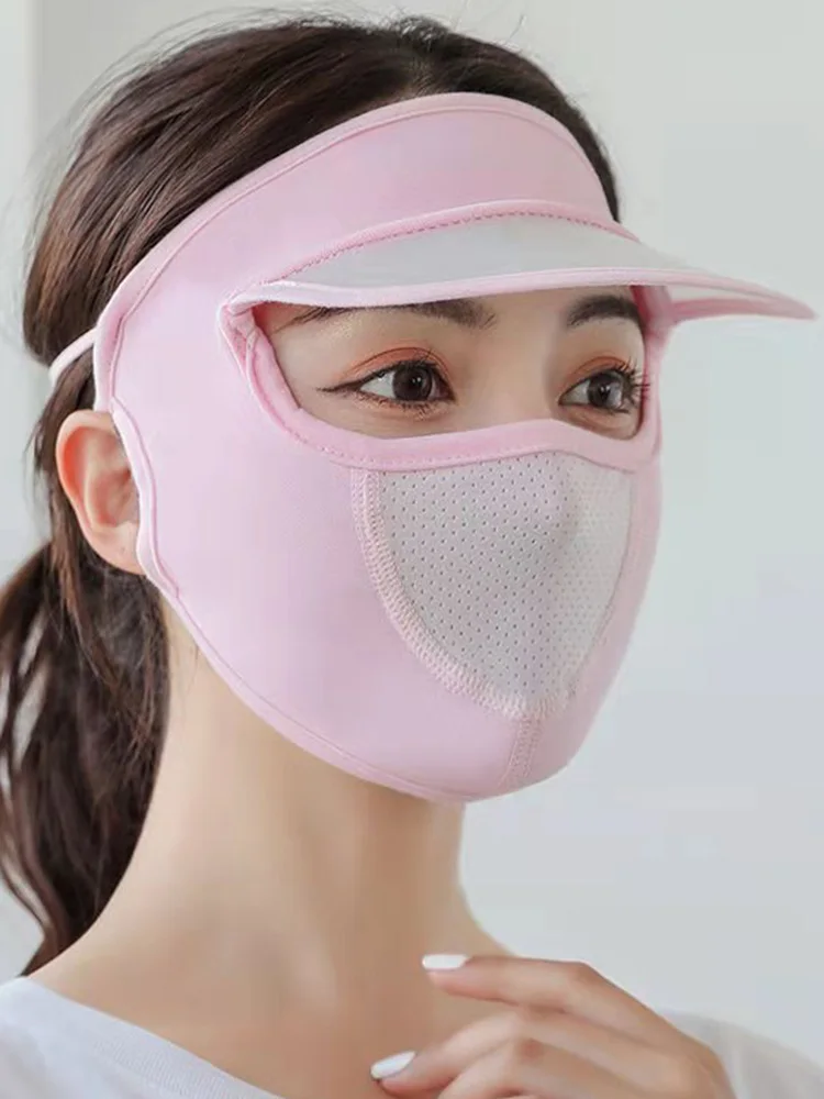 Sunscreen Mask Hat New Style Summer UPF50+ Facekini Women Outdoor Anti-Ultraviolet Nylon Dust Shade Solid Color One-Piece