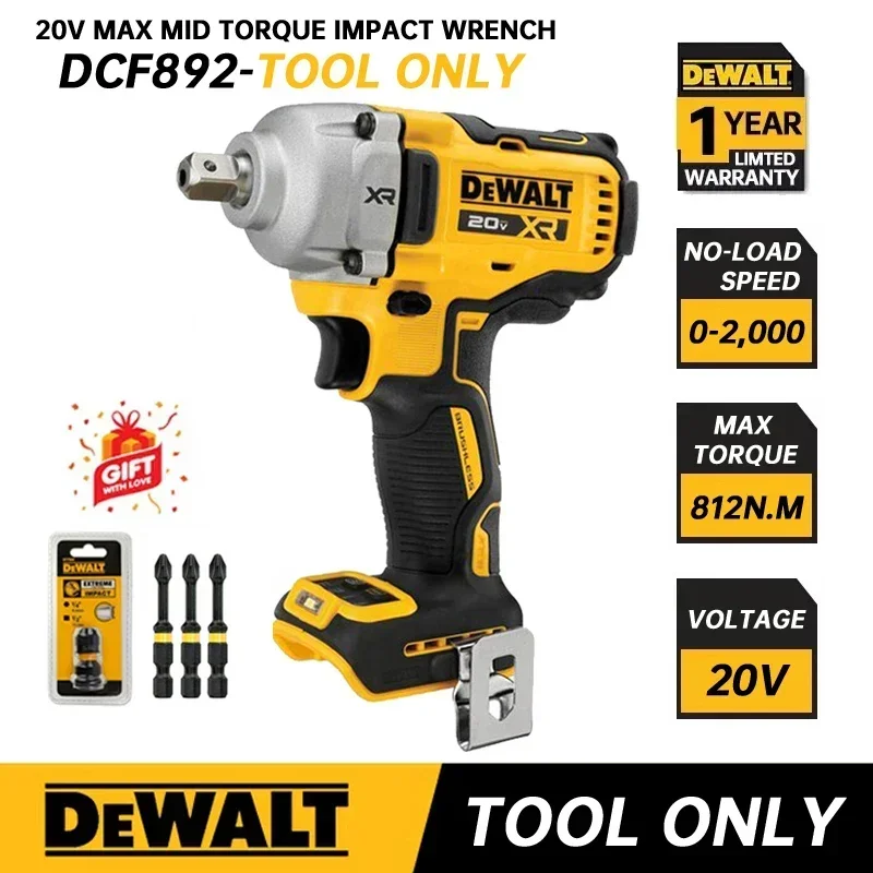 

DEWALT DCF892 Impact Wrench With Detent Pin Anvil 20V Power Tool 1/2 inch Compact Brushless Cordless Mid-Range Impact Wrench