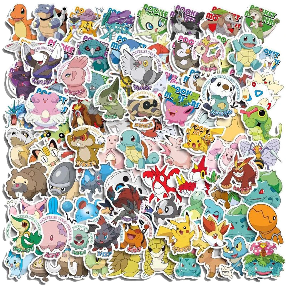 10/30/50/100pcs Cute Cartoon Pokemon Stickers Pikachu Squirtle Bulbasaur Anime Sticker Computer Suitcase Car PVC Decals Kid Gift