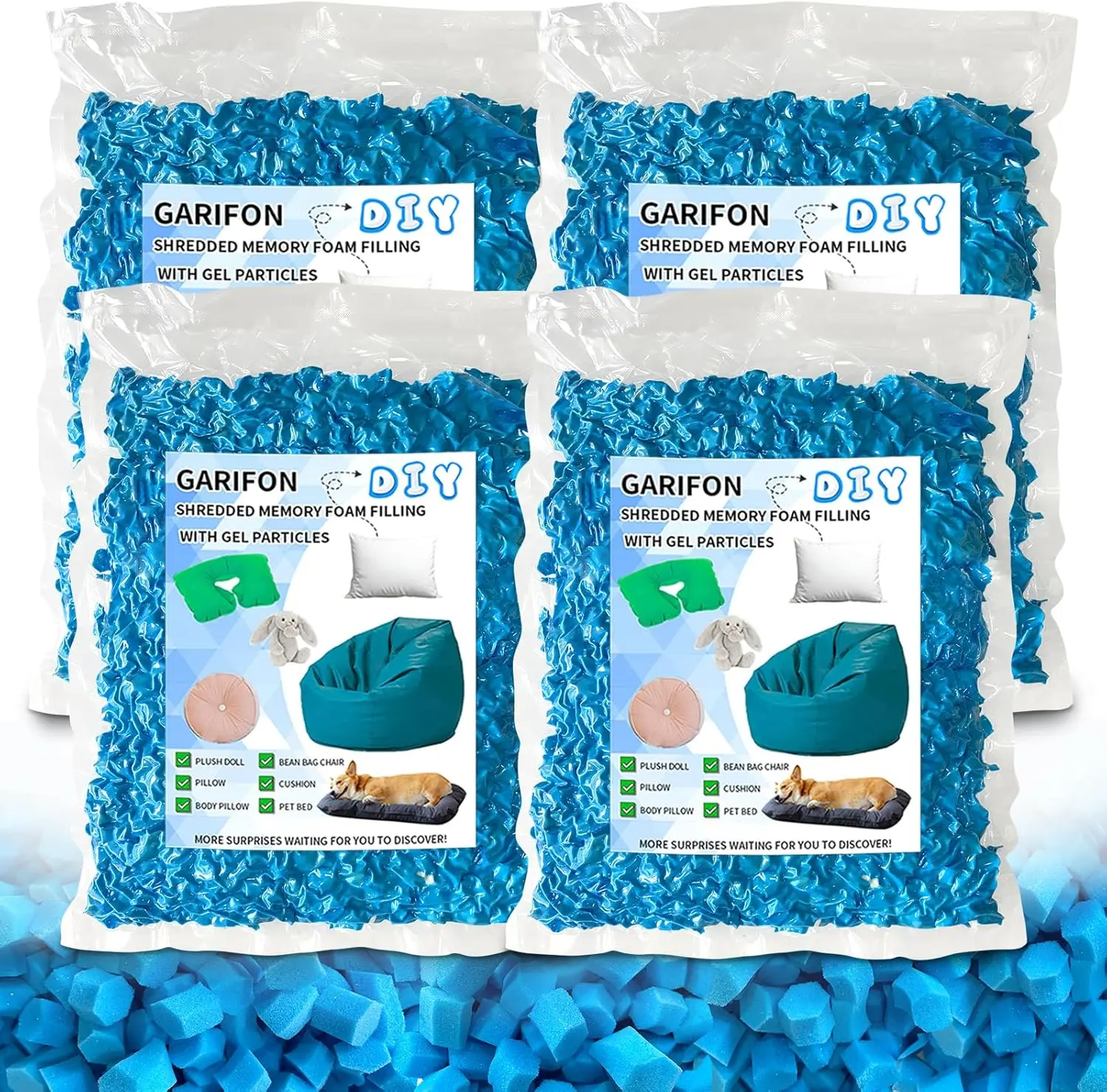 20lbs Bean Bag Filler, Shredded Memory Foam with Gel, Pillow & Pouf Refill