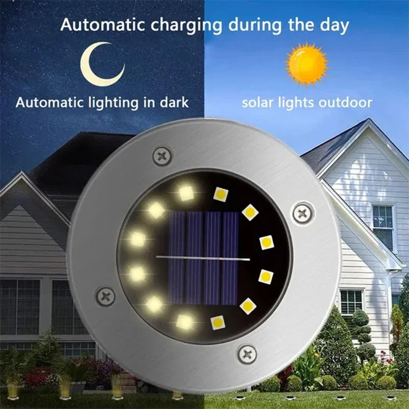 Imagem -02 - Solar Power Disk Light Jardim ao ar Livre Underground Deck Light Enterrado Lâmpada Led Decoração ou 20led