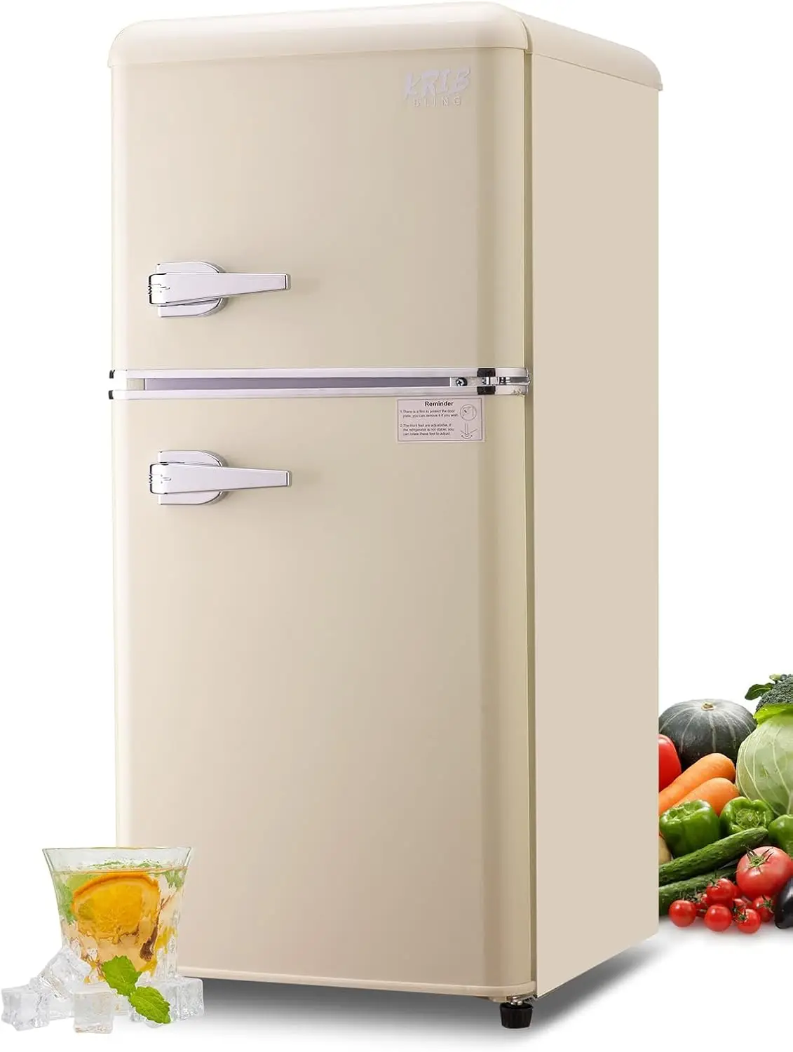 KRIB BLING 3.2 Cu.ft Compact Refrigerator, Mini Fridge with Freezer, Retro Design Small Drink Chiller for Home, Office