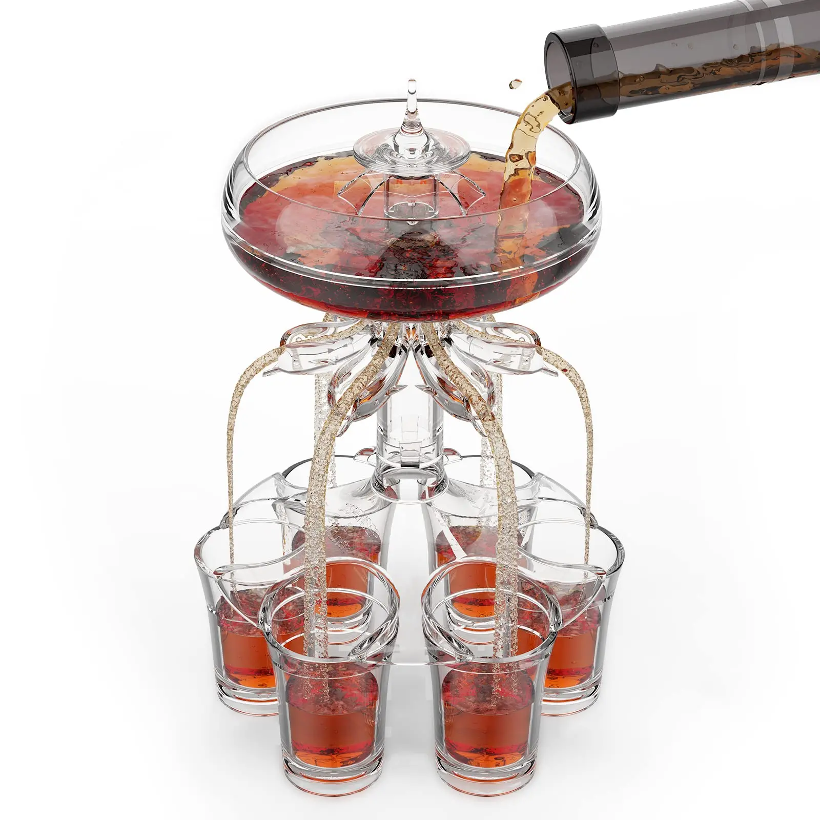 Dispensador de bebidas con 6 copas de chupito, juego de dispensador de vasos de chupito de acrílico transparente para vino, bebidas, whisky, fiestas, vacaciones, uso doméstico