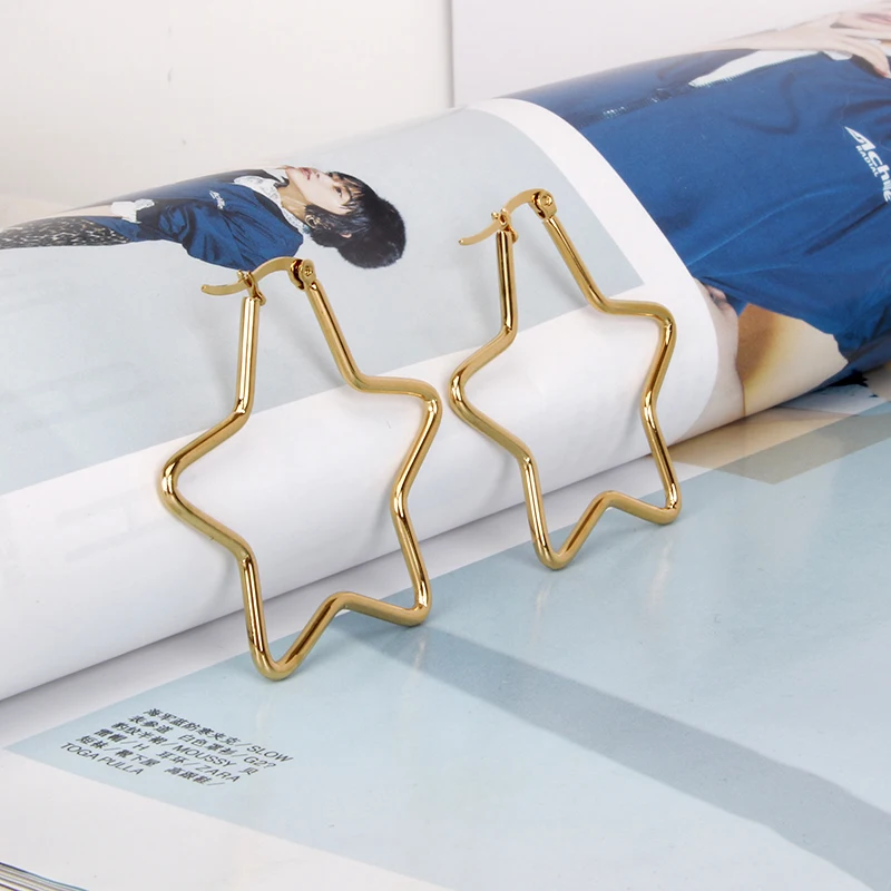 Hgflyxu Star Earrings Stainless steel for Women Simple Design Jewelry Trendy 40mm