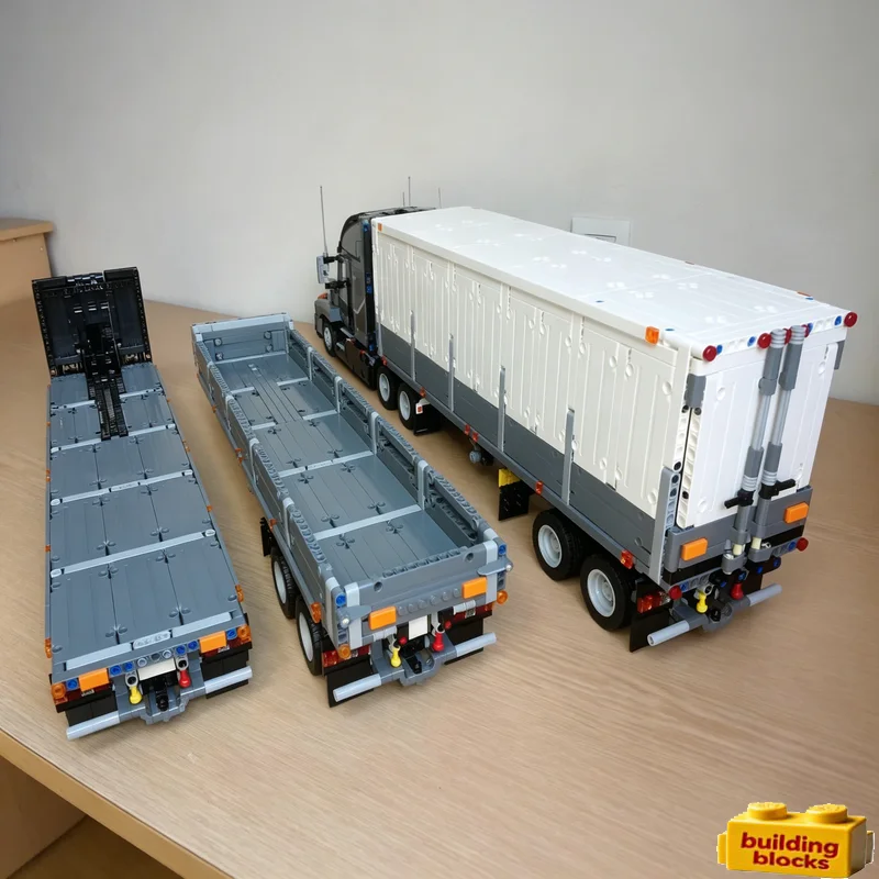 2349Parts American Style Semitrailer Pack Building Blocks MOC Truck Trailer Model DIY Assembly Collection Display Popular Gifts