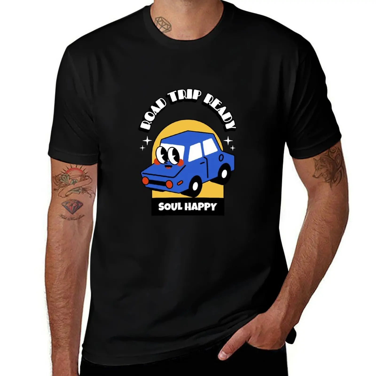 

Road Trip Ready, Soul Happy T-Shirt t shirts with prints printed t shirts for man t shirts cotton 100% T-Shirt