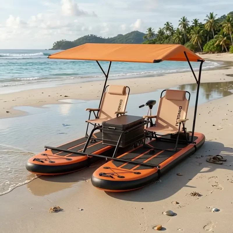 Inflatable Catamaran Floating Leisure Platform Double SUP Paddle Board Boat with Canopy Table and Seats