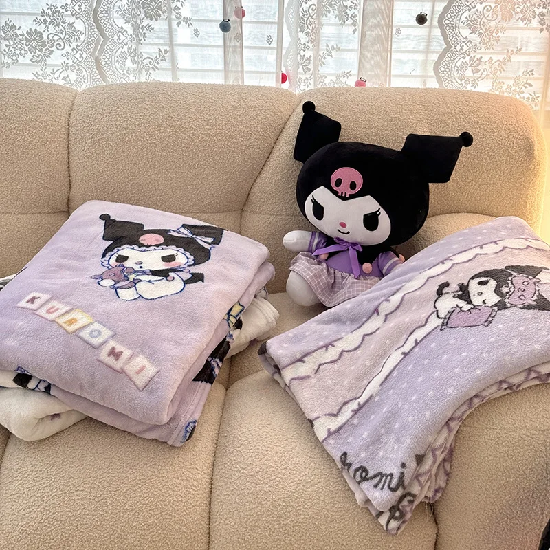 Cartoon Kuromi Melody Sanrio Single-layer Double-sided Milk Velvet Thin Blanket Office Nap Sofa Small Blanket