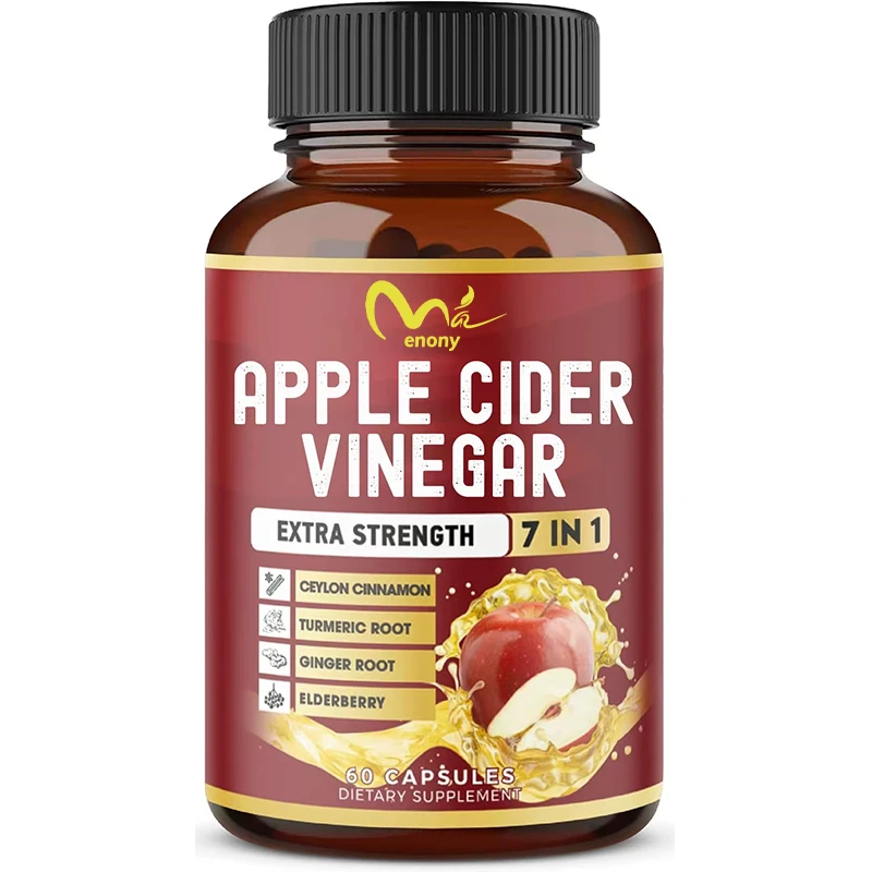 

7-in-1 apple cider vinegar, containing Ceylon cinnamon, ginger root, and elderberry, helps digestion and immunity, 60 capsules
