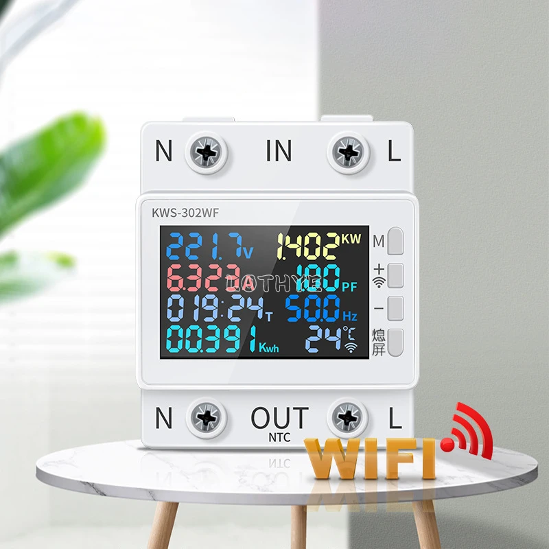 Multifunction 8 in1 Power Meter Color Screen Digital Display 170-300V 63A AC Energy Power Voltmeter Ammeter Remotely APP Control