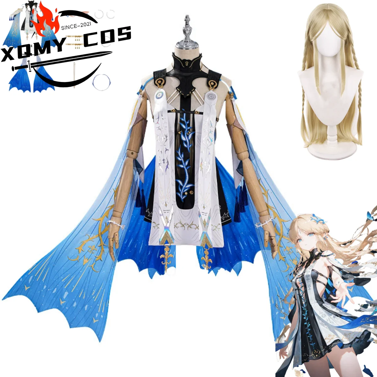

XqGame Wuthering Waves Cartethyia Cosplay Costume Anime Rinascita Dress Earrings Uniform Wig Woman Sexy Masked Ball Suit