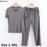 New 2025 Men's Casual Pajamas Sets Oversized Modal Short Sleeve and Pants Sets Male Sleepwear Soft Loose Home Clothes for Men