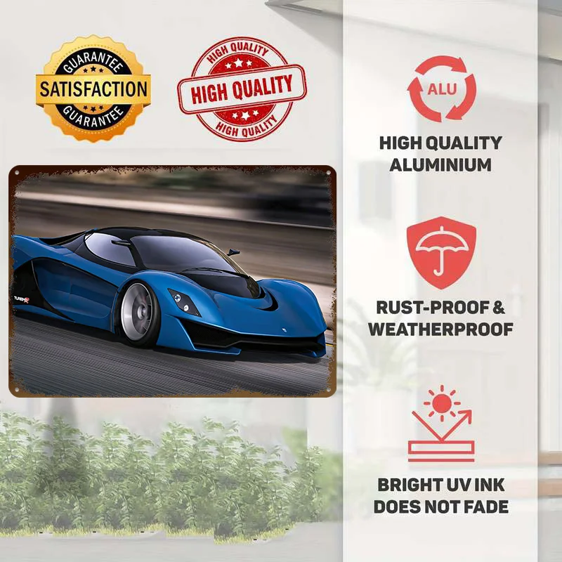 Blue Sports Car Concept Poster Customized Vintage Metal Signs Wall Art Retro Tin Plaque for Home Decorations Wand Deko House