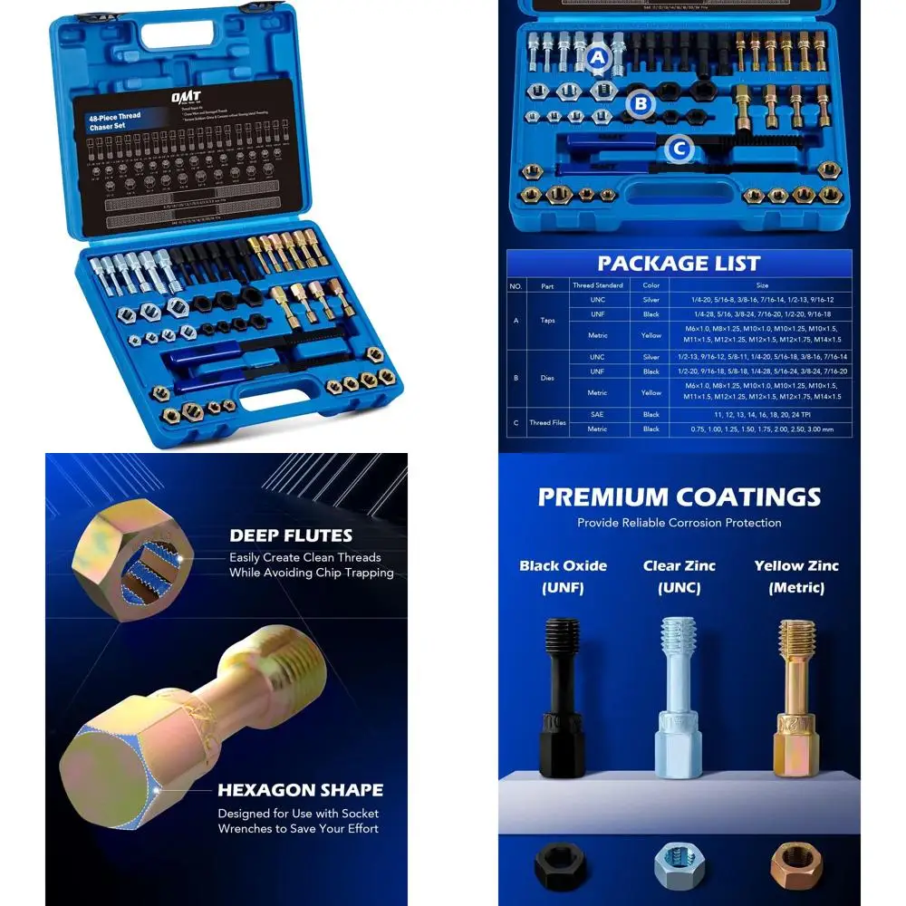 

Набор резьбонарез Orion Motor Tech, 48 предметов, набор для ремонта метрической и резьбы SAE с 22 метчиками, 24 матрицами, 2 нитевдевателя, универсальный Ret