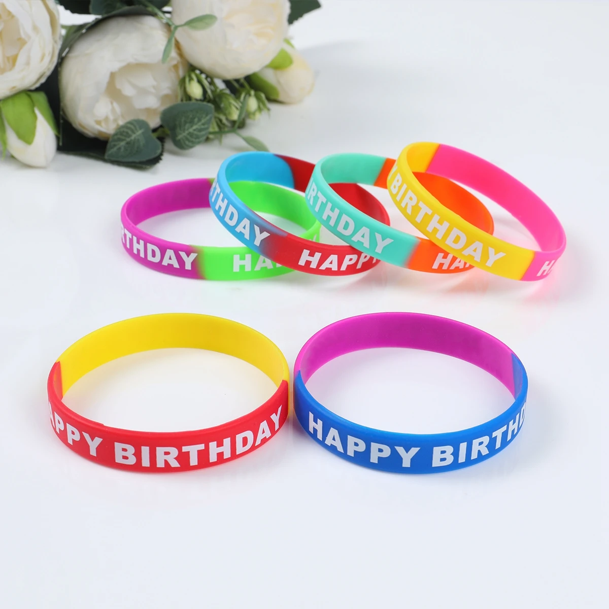 Happy Birthday Silicone Wristband Birthday Gift Colorful Silicone Stretch Wristband Kids Boys Girls Birthday Party Supplies Gift