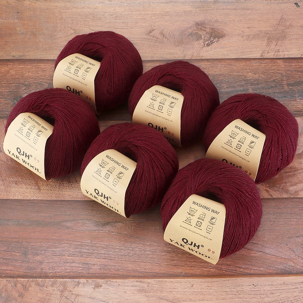 6Pcs Medium Fine Premium Yak Wool Yarn[About 300G/6 Balls] for Handmade DIY Knitting, Scarves, Sweaters-Flowering Crabapple Red