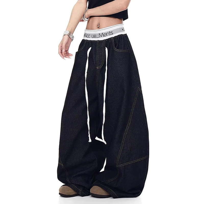 بنطلون جينز فضفاض Y2k أسود للرجال Harajuku 90s بنطلون جينز عتيق على الطراز الياباني 2000s بنطال جينز لصديقها ملابس كبيرة الحجم #1