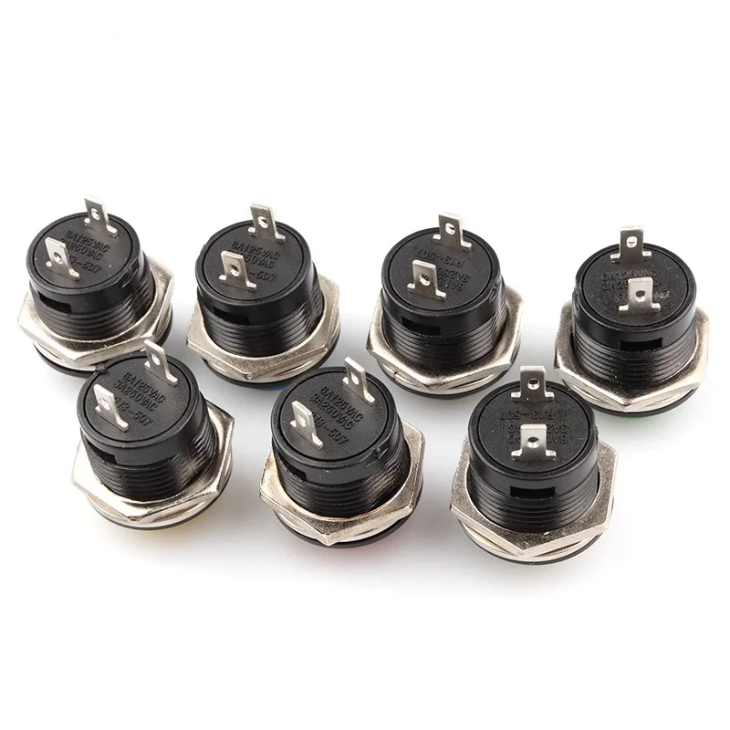 5PCS 16mm Momentary Push Button Switch R13-507 Momentary Round Switches BLACK RED GREEN WHITE BLUE YELLOW 6A/125VAC 3A/250VAC ﻿