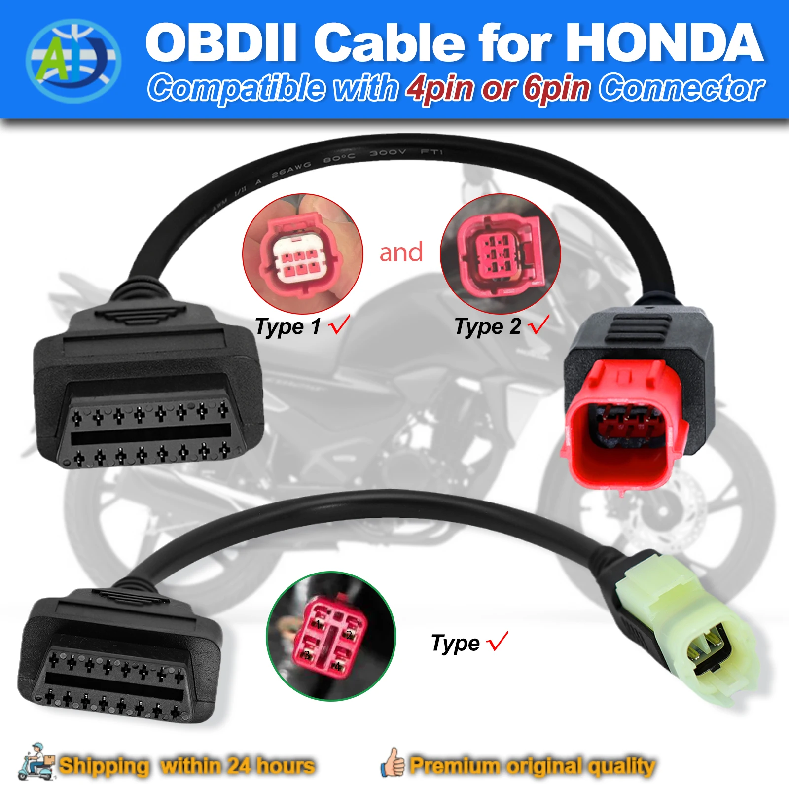 4Pin 6Pin Motorcycle Diagnostic Cable For HONDA Motorcycle EURO 5 Diagnostic Connector Motorbike OBD2 Adapter For CB350/CB1000R