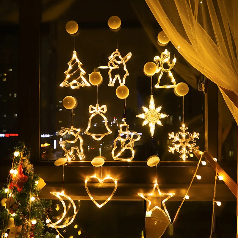 Christmas Decoration Light LED Fairy String Curtain Light Xmas Tree Deer Star Garland Lighting Window Battery Powered Decor Lamp