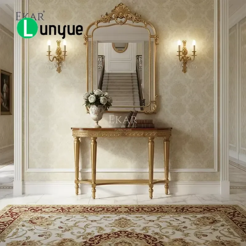 Gold Plated Wooden Entrance Table Luxury Classic Style Console Table for Living Room Hallway Home Decor Elegant Furniture