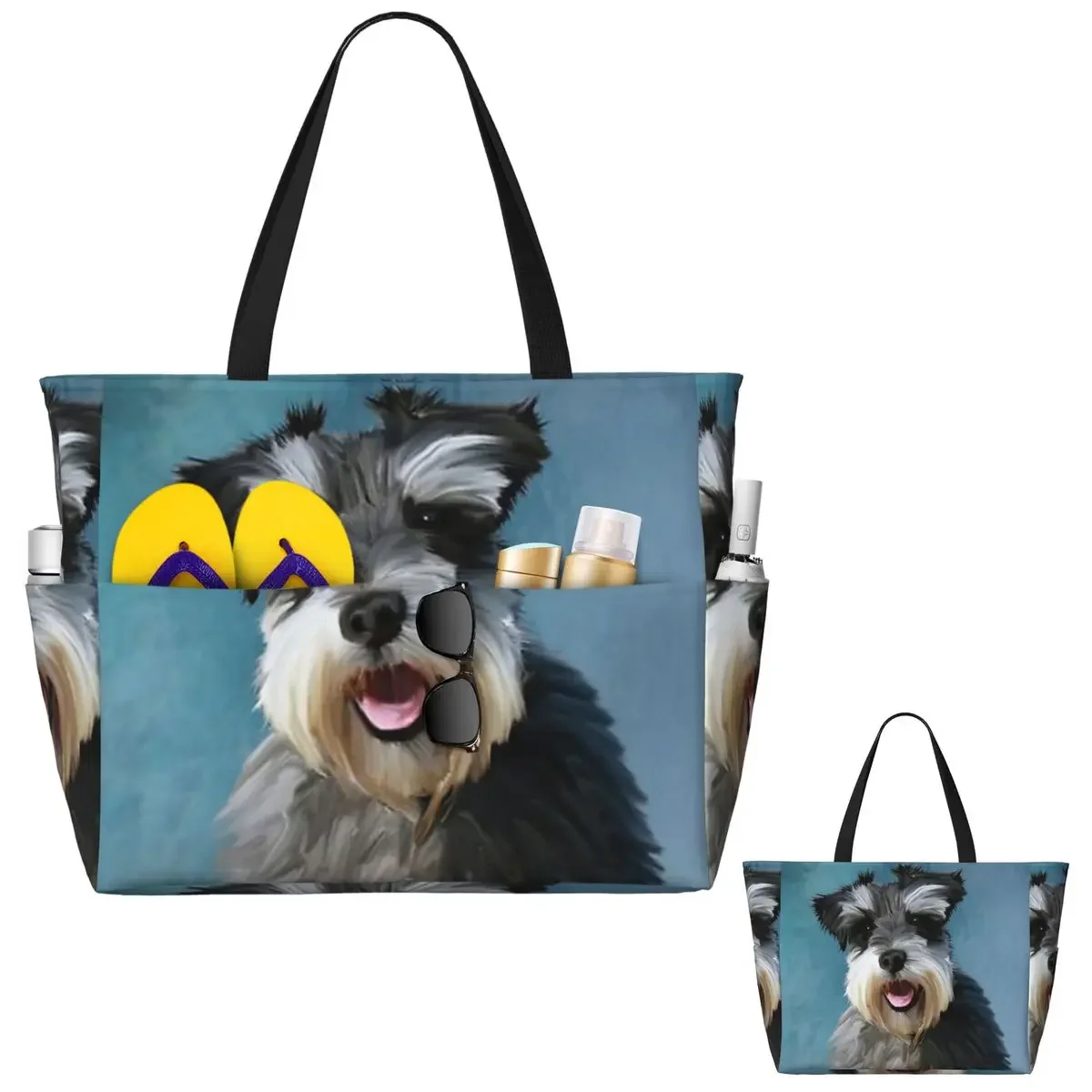 Miniature Schnauzer Dog Water Color Art Beach Tote Bag Sport Gym Yoga Duffle Large Tote Bag Women Travel Bag Fitness bag