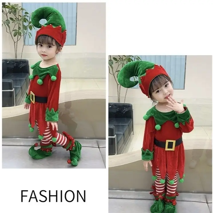 Ropa de Navidad para niños, conjunto de uniforme de elfo, vestido de fantasía para Halloween, fiesta de Navidad, disfraz de Papá Noel