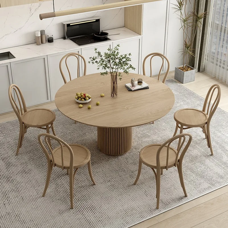 Nordic Solid Wood Round Table, Home Designer Coffee Table, Wabi-Sabi Style, Light Luxury, Simple Modern, Creative Round Dining T