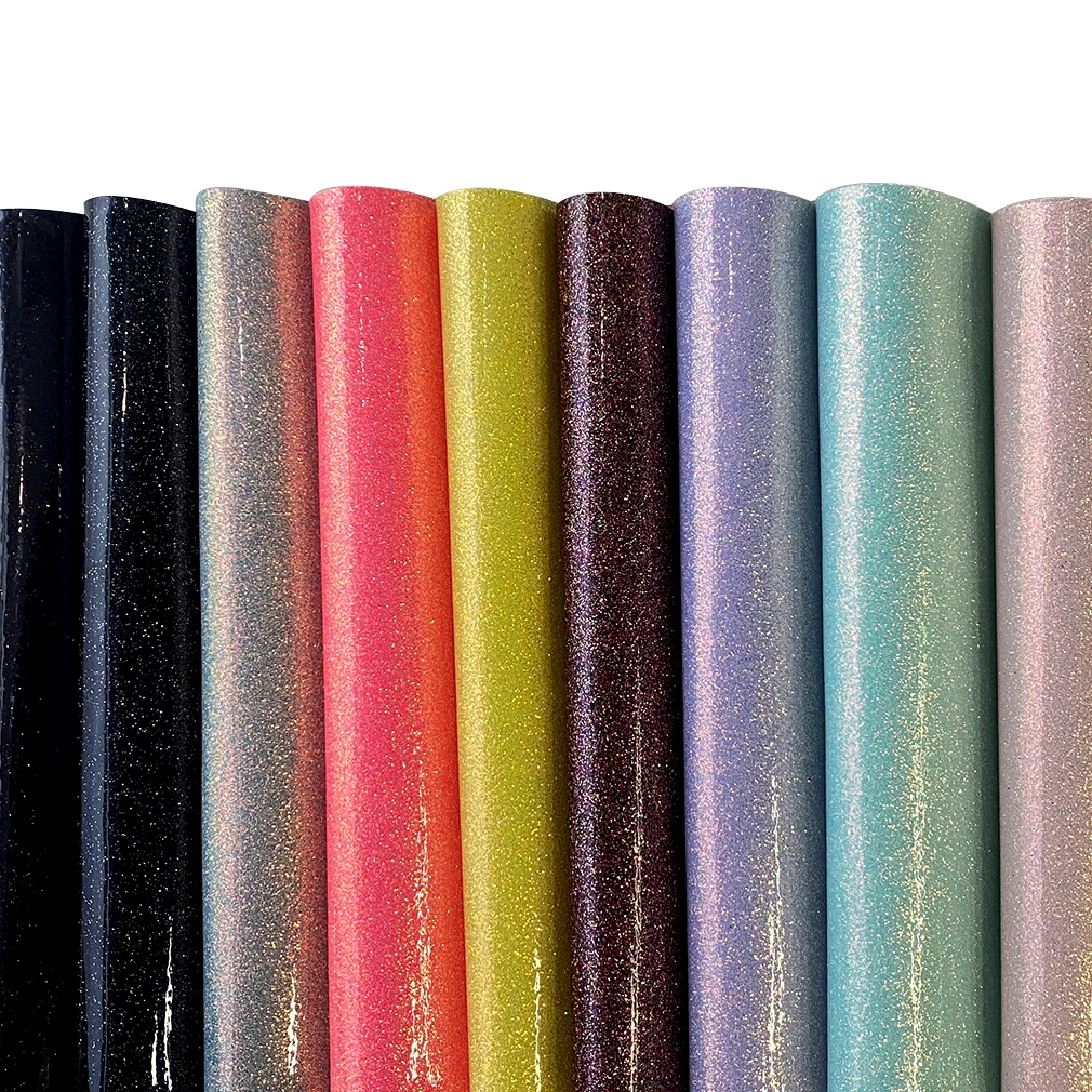 Hot Sell Smooth Solid Color PU Faux Mirror Glitter Leather Fabric for Jacket Tote Purse Bags DIY Glossy PU Leatherette 46*135CM