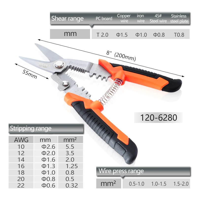 Wire Stripper CR-V Professional Electrician Pliers Wire Cutters Multitool Copper Pipe Crimping Pliers for Electrician Hand Tools