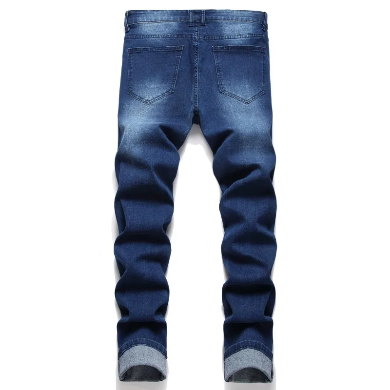 Foreign Trade Denim European and American High Street Tide Brand Broken Hole Slim Fit Small Feet Elastic Jeans Men's Slim