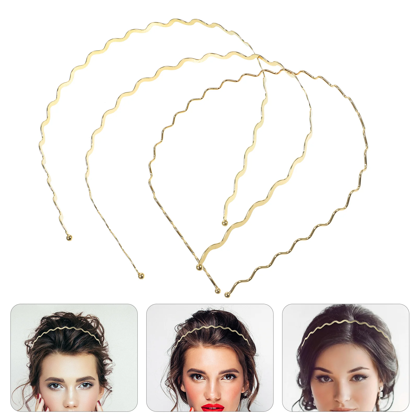 

3 Pcs Square Headbands Metal Wavy Women Hairbands Thin Ornament Supply Spring Fashion Hoops Practical Golden Headwear