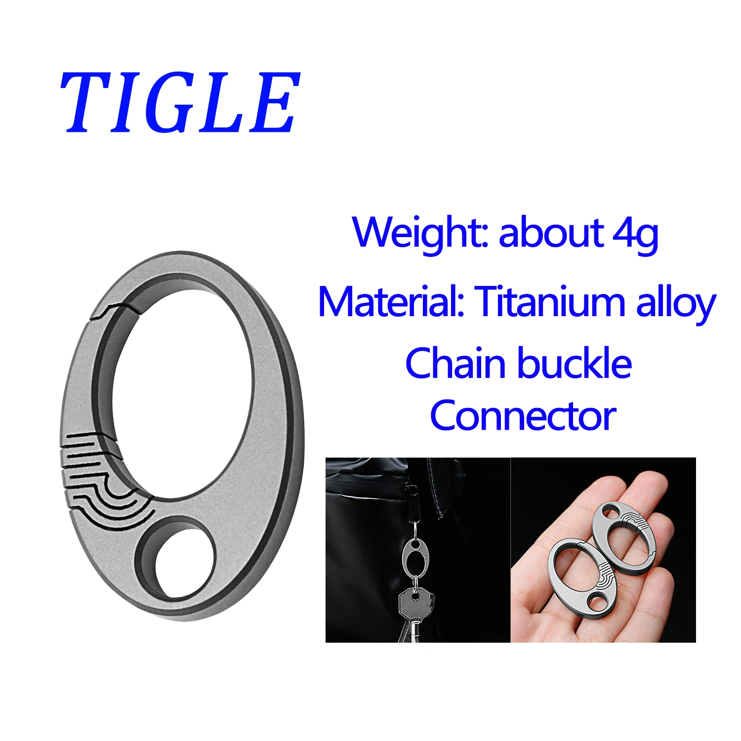 

Titanium Alloy Chain Buckle Car Keychain Outdoor EDC Tool Small Scale With Stainless Steel Keyring