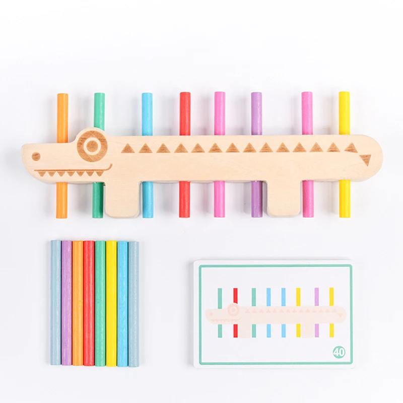 จระเข้ Montessori กีฬาการฝึกอบรมของเล่นเด็กการ์ดสี Matching Stick Building Blocks การศึกษาปริศนาเกม