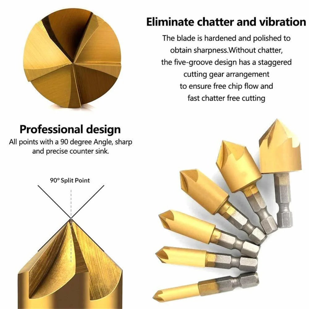 3-point Countersunk Wood Drilling Set, Woodworking Chamfer Drilling Tool Set, High-speed Steel Chamfer Woodworking 23pcs