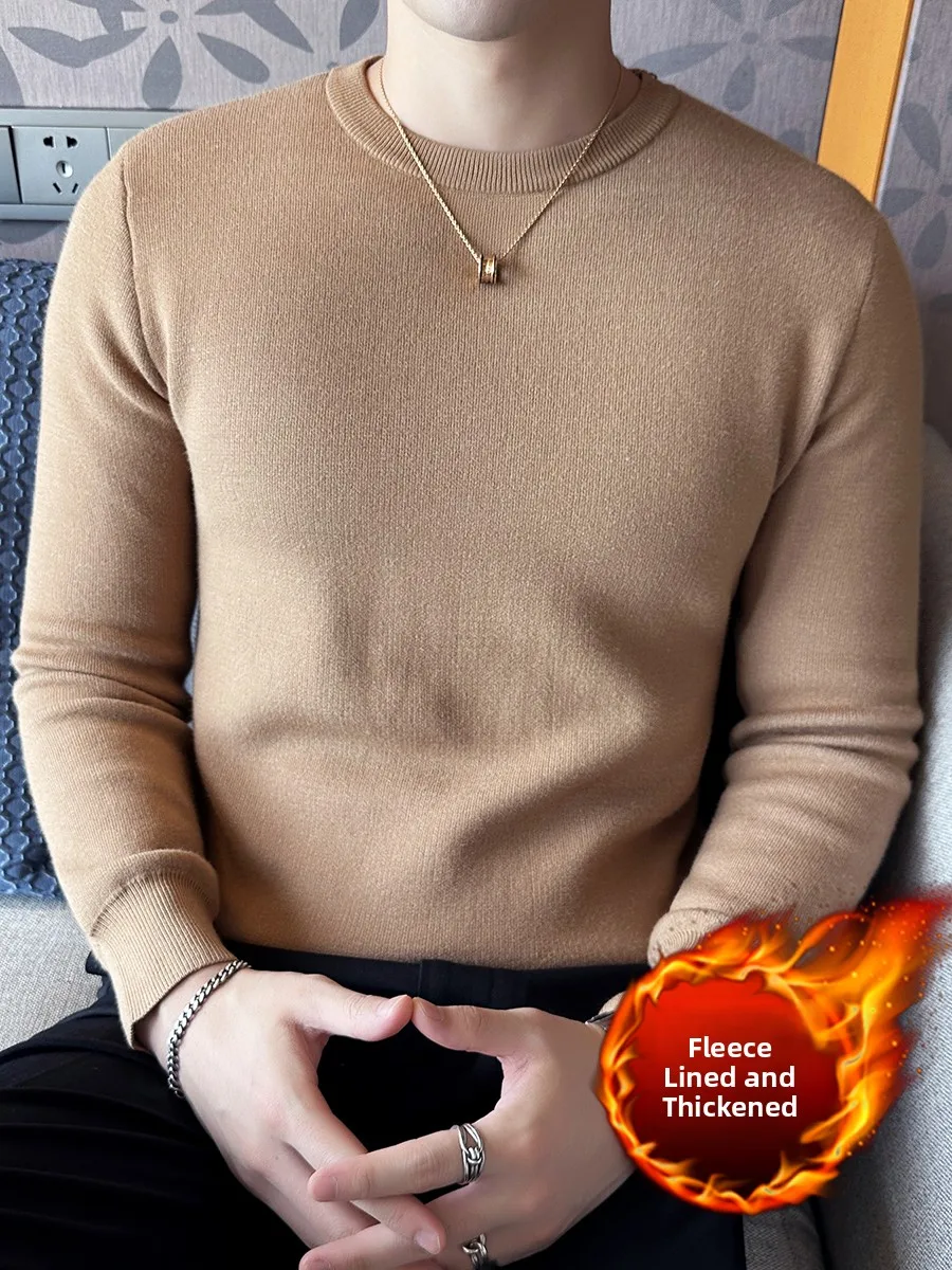 

Thiened Fce Warm Knitted Sweater Men's round Ne Casual Winter Thermal irt Comfortable Soft Long Sve Color