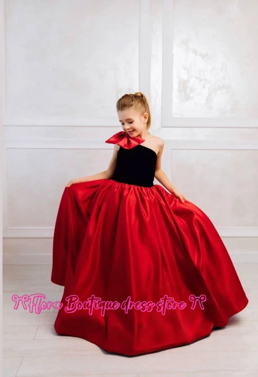 vestito da ragazza di compleanno vestito da ragazza per occasioni speciali vestito da ragazza di fiori in raso di velluto vestito da fiore per bambini monospalla tutu nero per bambini