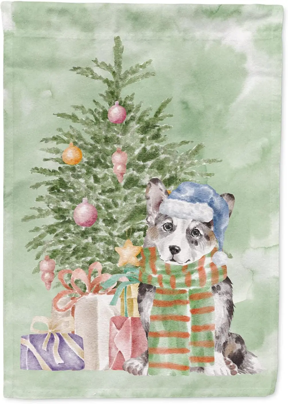 Carolines Treasures CK8187GF Corgi Cardigan Blue Merle Christmas Presents and Tree Garden Flag Mailbox Flag Decorative Yard Flag