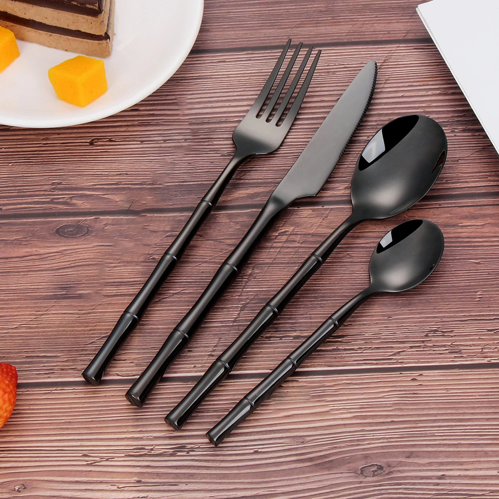 20/24Pcs Sliver Dinner Set Stainless Steel 304 Tableware Set Gold Cutlery Mirror Western Bamboo Shaped Fork Spoon Kitchen Utensi