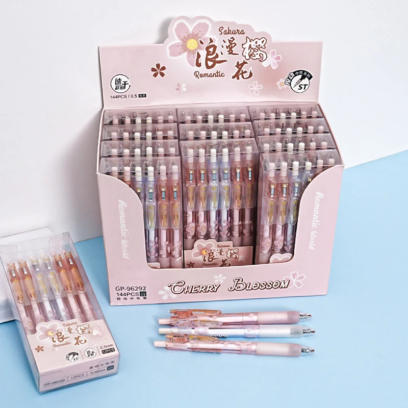 

0,5 мм романтическая гелевая ручка с вишневым цветком, студенческая кисть, ручка-типа, быстросохнущая ручка с черной водой