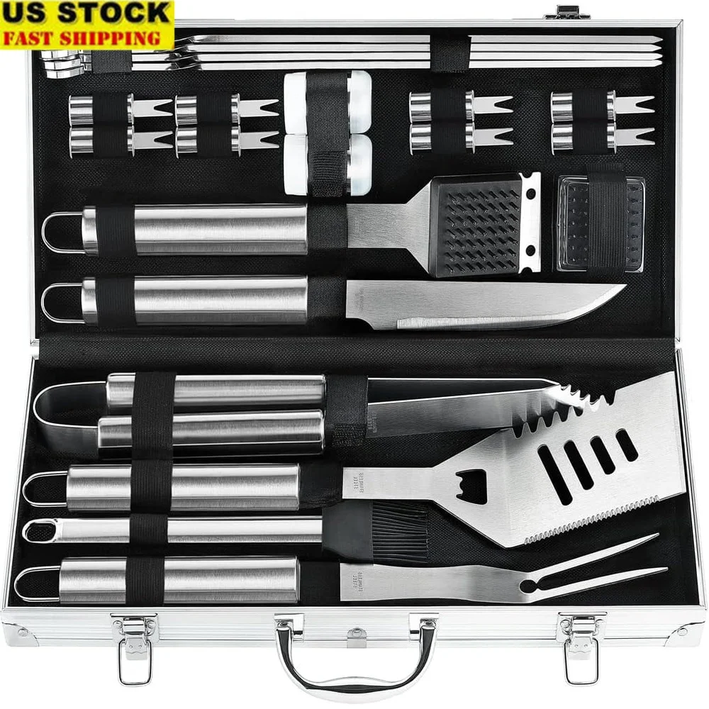 

22PCS Heavy Duty BBQ Grill Accessories Set Stainless Steel Utensils Non-Slip Tools Outdoor Grilling Kit with Storage Case