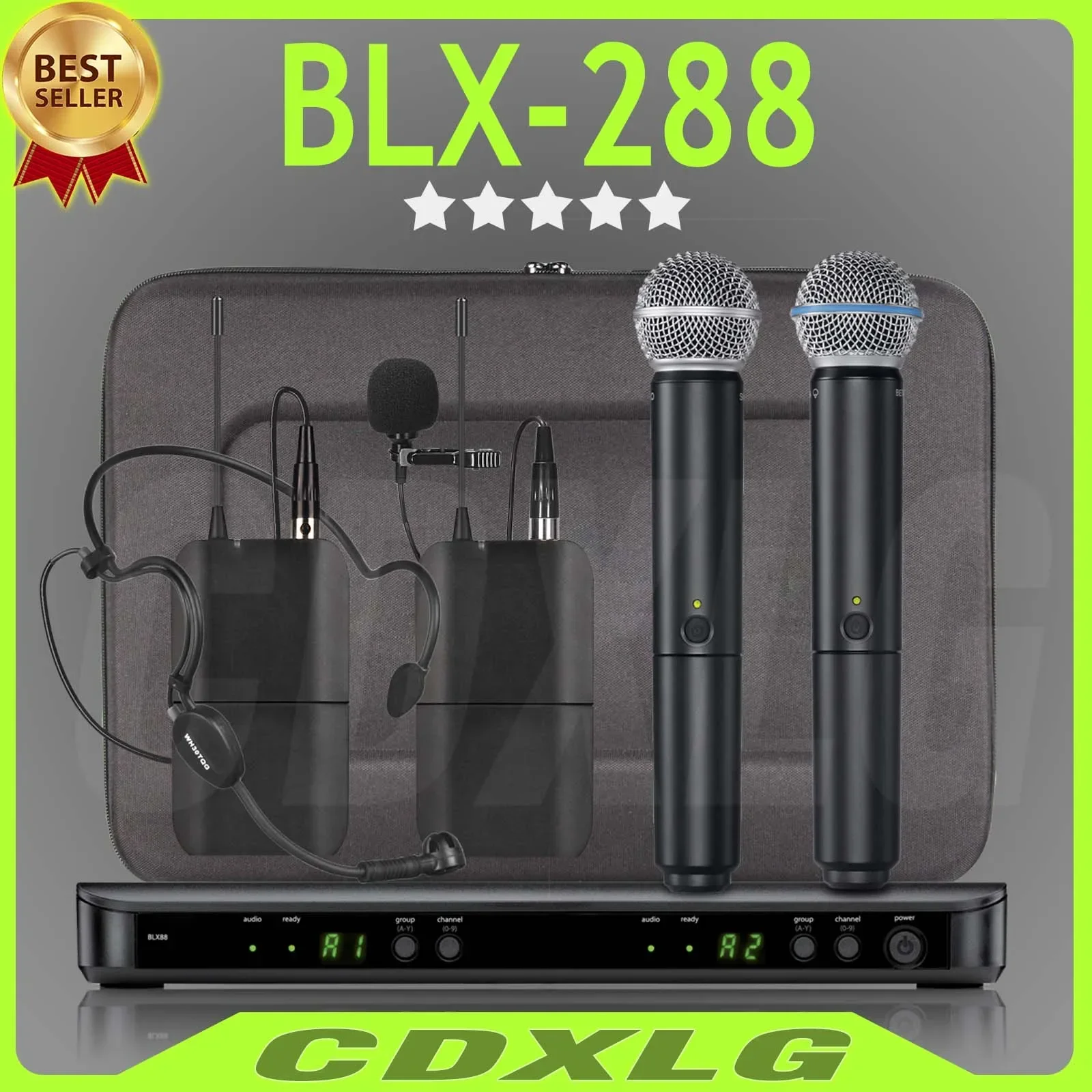 

BL288 B58 Profession Wireless Vocal Microphone 2 Channel UHF System Kit Handheld Mic For Karaoke Stage Performanc Church Speech