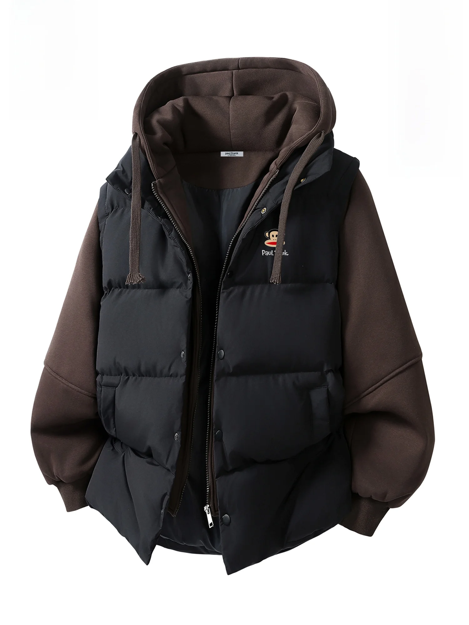 

PaulFrank Thiened Winter Jaet for Men with Hood Warm Casual Sle Large Mouth Monkey Pattern Polyester Fiber Coat