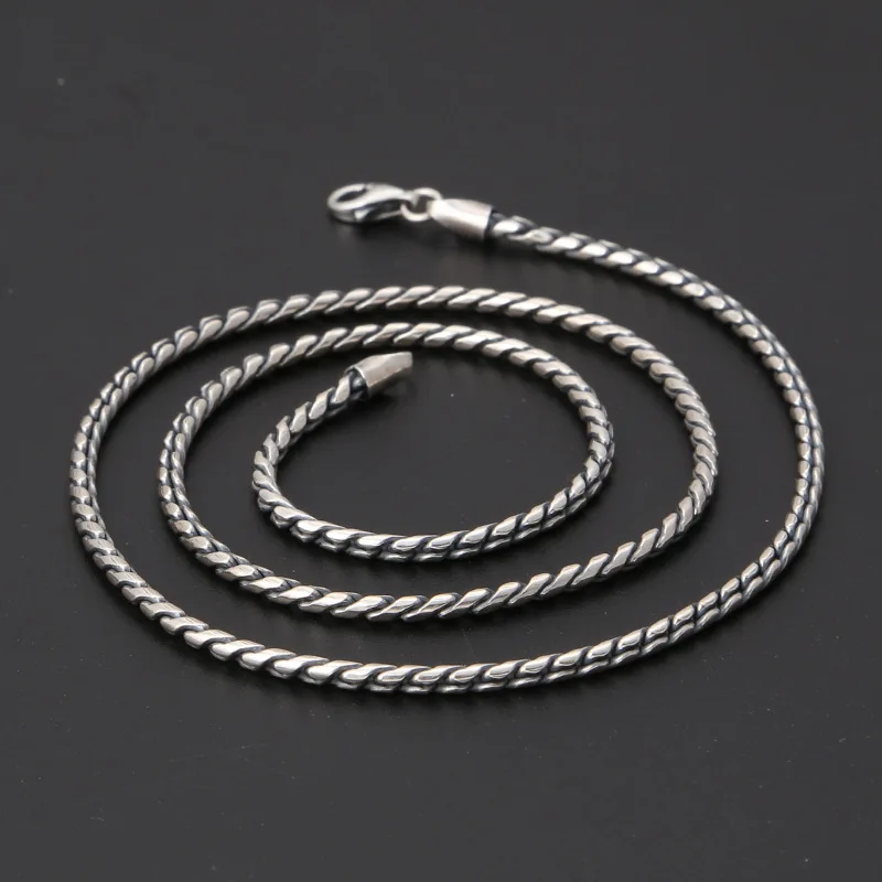S925 Sterling Silver Twist Chain 45-75CM Unisex 2.8MM Dragon Bone Fine Jewelry Necklace FYNE317