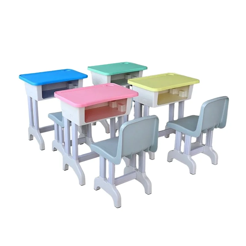 Double single children's tables and chairs Lifting plastic steel school preschool training make-up tables and chairs