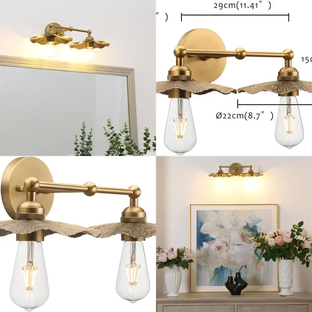 

Vintage Brass Split Flower Wall Sconces, Hardwired Farmhouse Lighting for Home Decor, Suitable for Living Room, Hallway, and Bed
