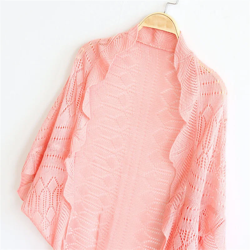 Hollow-Out Thin Bat Sleeve Shirt for Women, Sun Protection, Ladies' Shirts, Summer and Spring Style