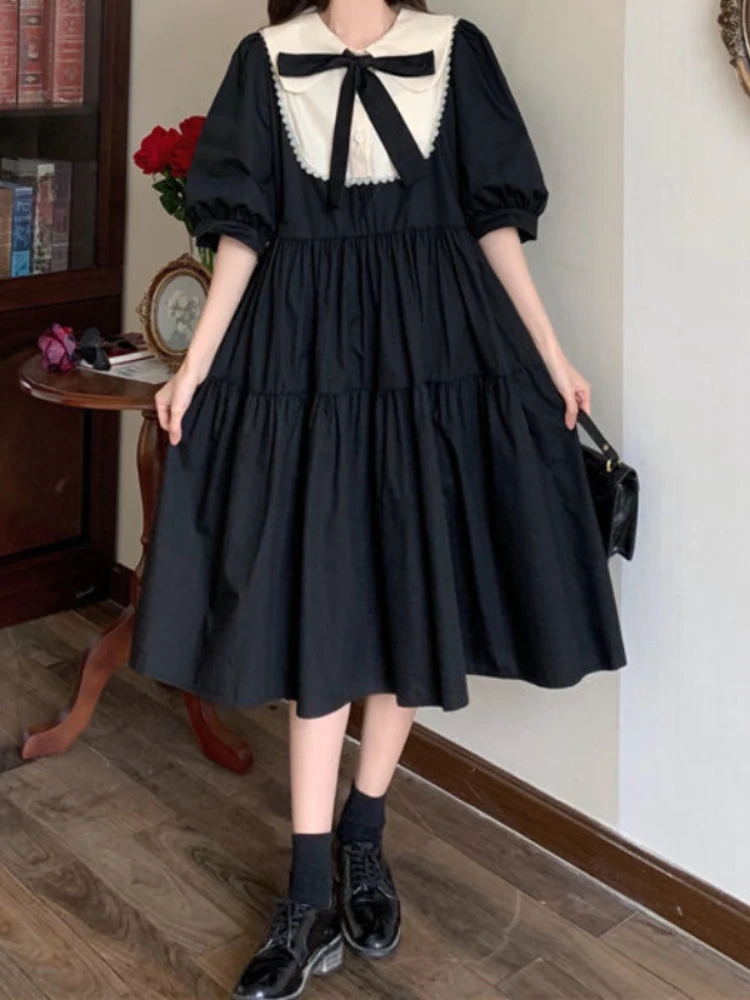 HOUZHOU Women Lolita Dress Kawaii Elegant Vintage Dresses 2022 Summer Sweet Cute Puff Sleeve Preppy Style Sundress Fashion Robe