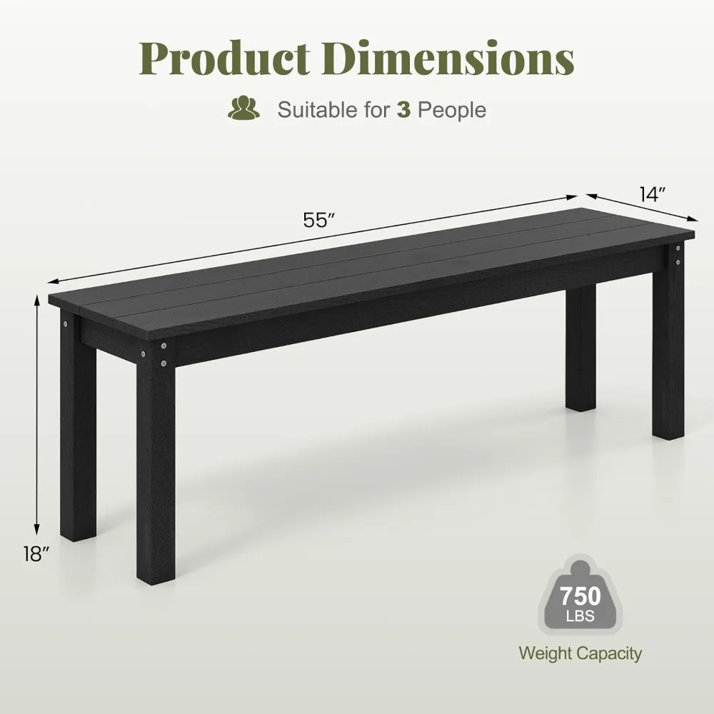 Outdoor Bench, 2-3 Person Patio Bench, 55 Backless Garden Dining Bench with Slatted Seat, Weatherproof Park Bench