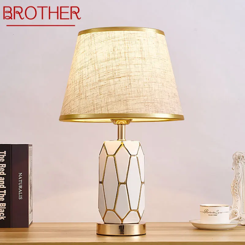 

BROTHER Contemporary Ceramics Table Lamp LED Creative Fashion Dimming Desk Light for Home Living Room Bedroom Bedside